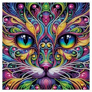 Colorful Cat Pattern DIY Diamond Arts Painting Kit without Frame, DIY 5D Diamond Decor Painting by Numbers Kit, Wall Art Decor, Diamond Painting Kits, Handicraft, Diamond Pattern Design