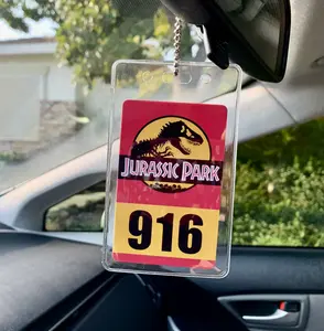 Jurassic Park Vehicle Rear-view Mirror Tag Pass (Double Side Print) - Ultra hi-Definition Printed Cards VIVID COLORS
