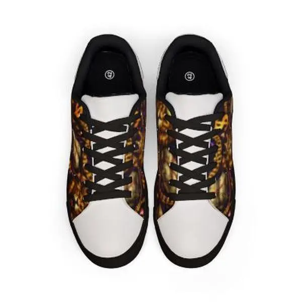 Luxury Crown Pattern Sneakers | Men’s Black & Gold Streetwear Shoes | Core Vitality