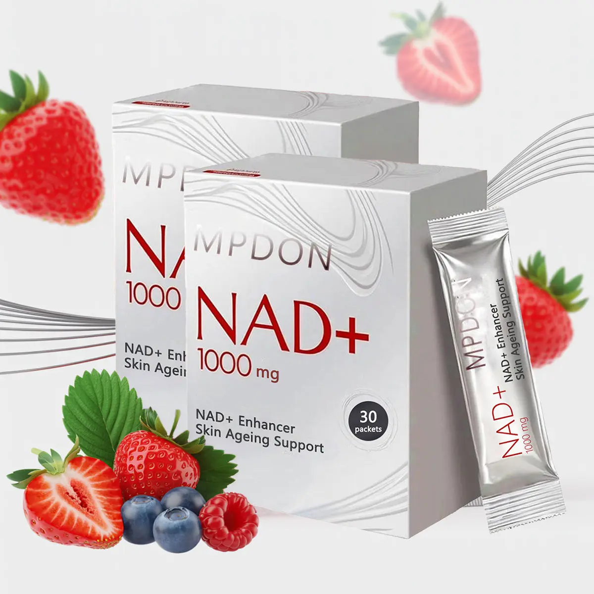 NAD 1000mg Powder Edible Dietary Supplement Sticks - Nicotinamide Riboside, Resveratrol, PQQ, Extra Strength NMN Alternative, Berry Flavor, Natural Vitamin for Energy, Focus, Fitness - 30 Packets for Adults