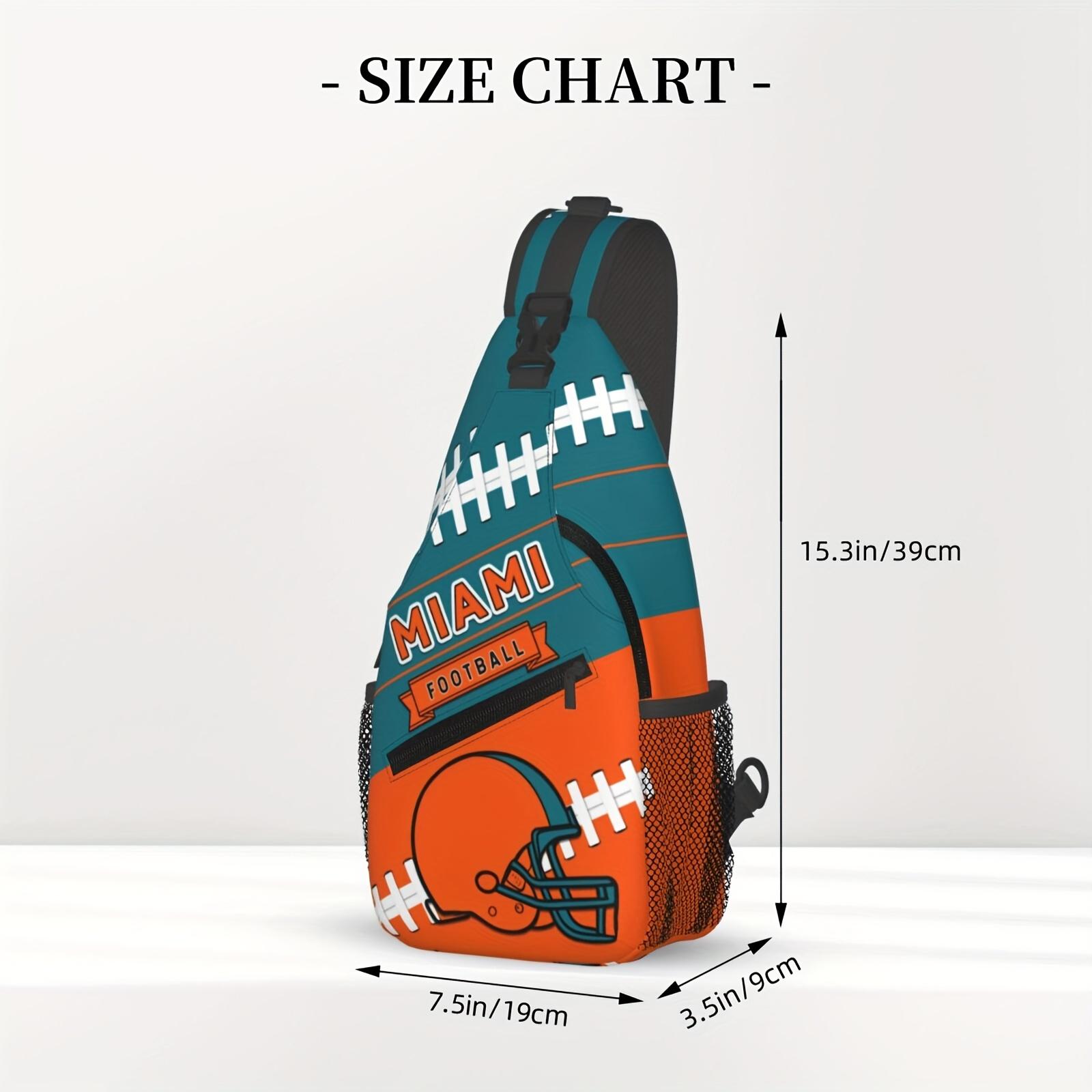 Large Crossbody Backpack  Miami Football Graphic - Turquoise & Orange Football Field Design, Heavy-Duty Machine-Washable Polyester Bag  Zipper Closure & Adjustable Strap - Spacious Chest Pack for Travel, Hiking, Sports, Gaming Fans - Unisex with