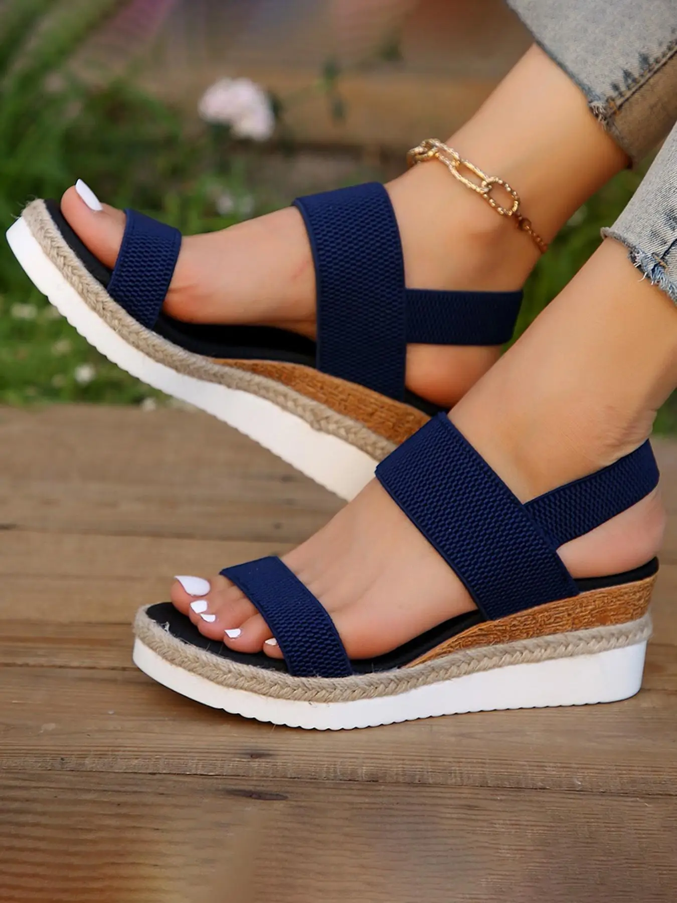 Women's Fashionable Boho Style Wedge Sandals, 1 Pair Casual Trendy Slip on Slingback Sandals, Trendy Hemp Rope Shoes for Summer