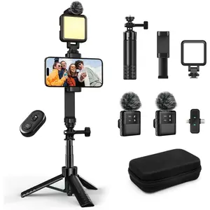 Vlogging Kit for /Android,31" Selfie Stick Tripod with Light, Microphone, Remote Control & Storage Boxes, YouTube Starter Kit for Interviews, Vlogs, , YouTube Video Recording