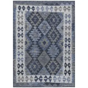 Machine Washable Indoor/Outdoor Chantille ACN1915 Navy 10' x 14' Rug