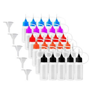 30PCS 10ml Needles Precision Tip Applicator, Translucent Glue Bottles and 6 Color Tips for DIY Quilling Craft, Acrylic Painting, with 5 Funnel