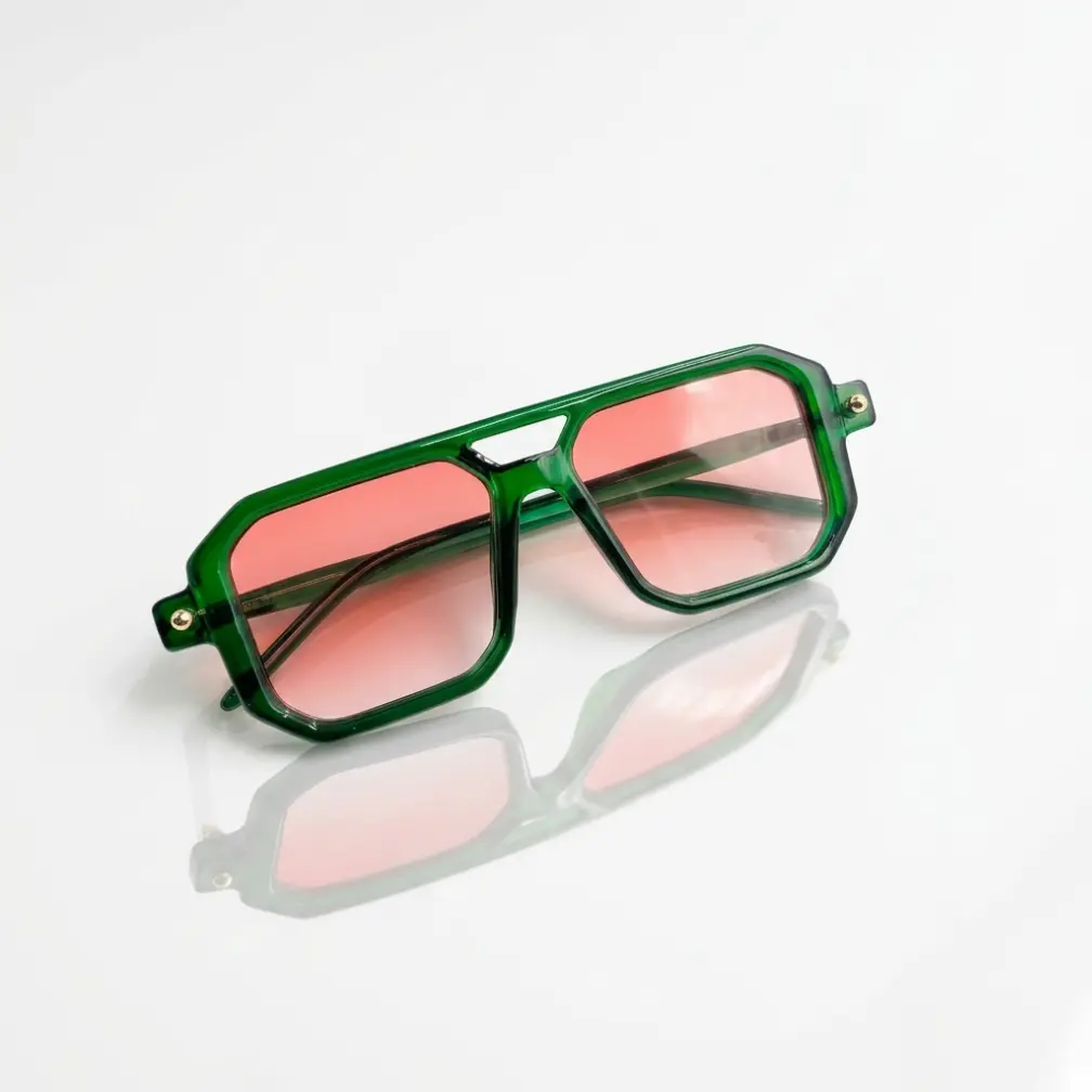 Retro Aviator Sunglasses for Men and Women with Flexible Green Frame and Pink Gradient Lenses, UV400 Protection with Ergonomic Temples for Outdoor Festivals, Bold, Retro Energy, Scratch Resistant, Statement Vibe, Transparent Green Frame, Unisex, Uv-Protec