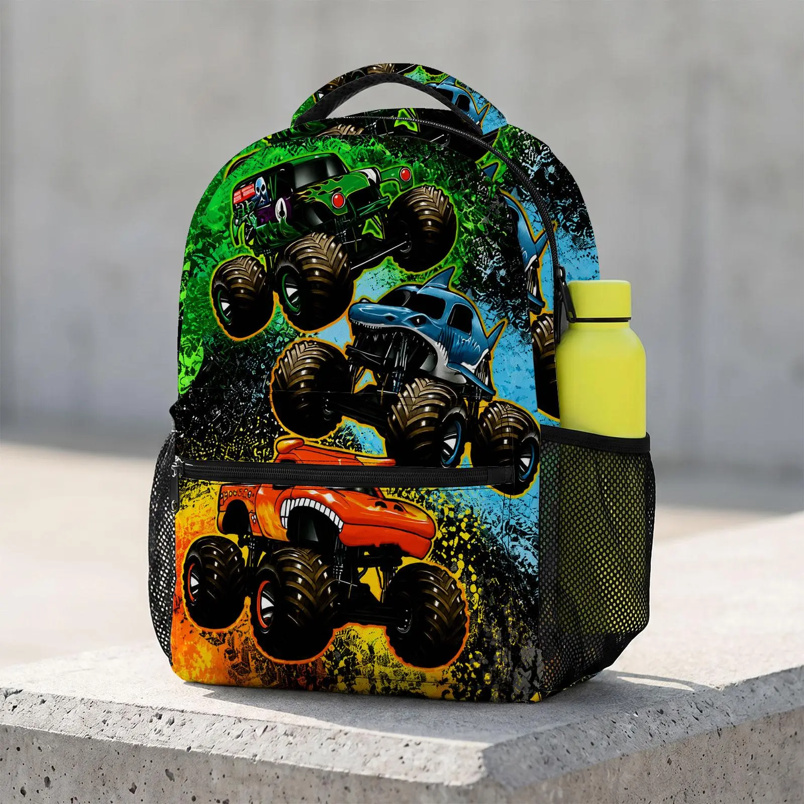 Monster-Jam Trending Cute Cartoon Laptop Backpack | Aesthetic Print Travel Daypack | Durable Lightweight School Bookbag for Men & Women