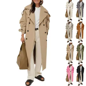 Imily Bela Womens Oversized Long Trench Coat Double Breasted Lapel Windproof Overcoat with Belt