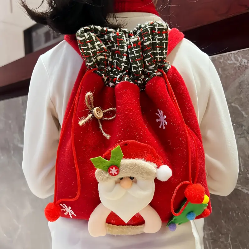 Guopei02 Festive Christmas Drawstring Gift Bag - Santa, Snowman & Reindeer Designs | Large Capacity Candy Backpack for Holiday Presents & Party Favors | Durable Polyester, Easy-Open Drawstring Closure, Christmas Decor