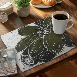 Begin Home Decor C6BP1418D3K384 14 x 18 in. Green Flower with Splash Outline - Braided Polyester Placemat - Set of 6