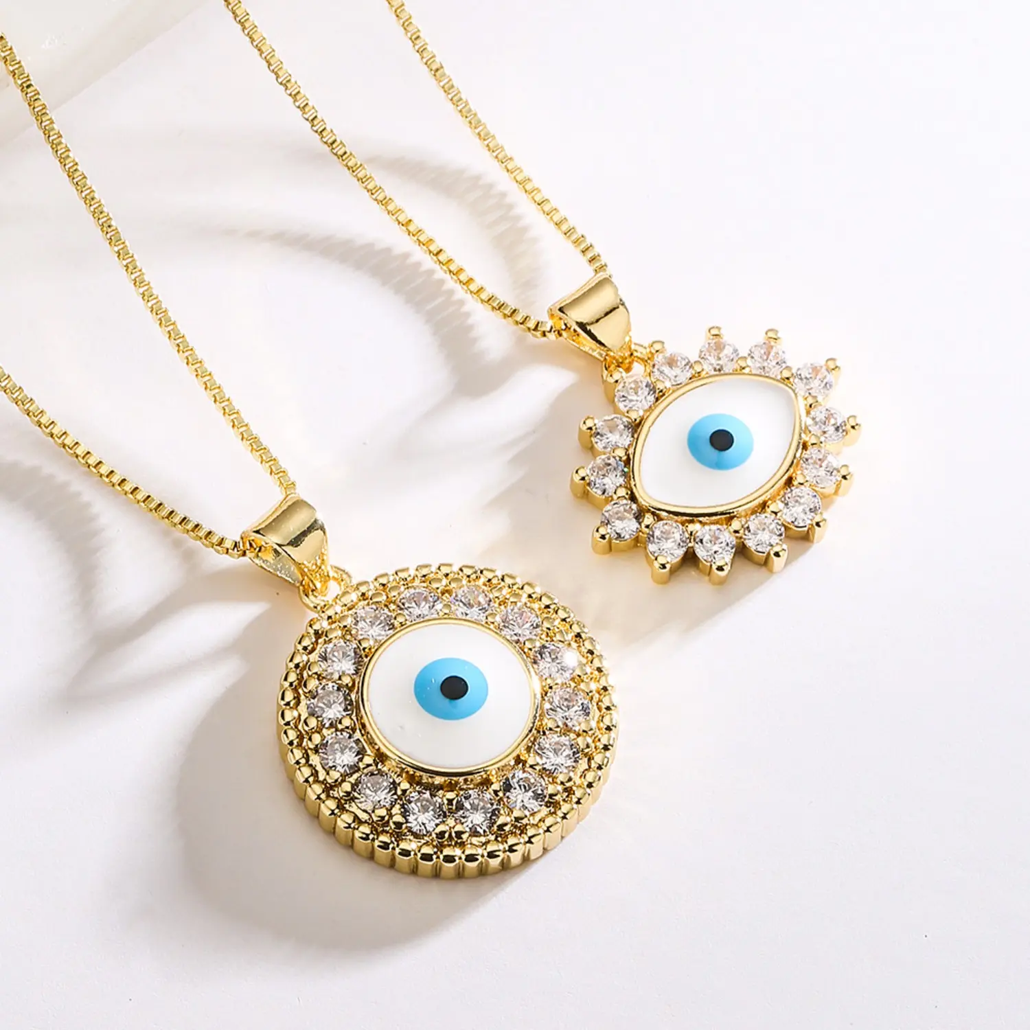 Women's Stainless Steel Fancy Link Fine Chain Necklace with Blue Turkish Evil Eye Amulet Pendant, Sports & Outdoor Accessory, Fashion Gift Jewelry, Female Alloy Jewelry, Fancy Link Chain