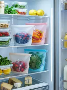BPA Free Reusable Silicone Food Bags - 3 Pack Leak Proof, Microwave & Freezer Safe Food Storage for Kitchen Organization, Meat Fruit Vegetable