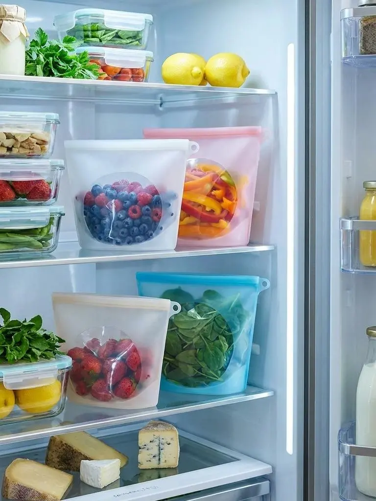 3-Pack BPA-Free Reusable Silicone Food Storage Bags - Kitchen Airtight Leak-Proof Instant Sealing Containers, Microwave-Freezer Safe Food Storage Solutions, Maintains Freshness for Meat, Meal Prep, Fridge Organization