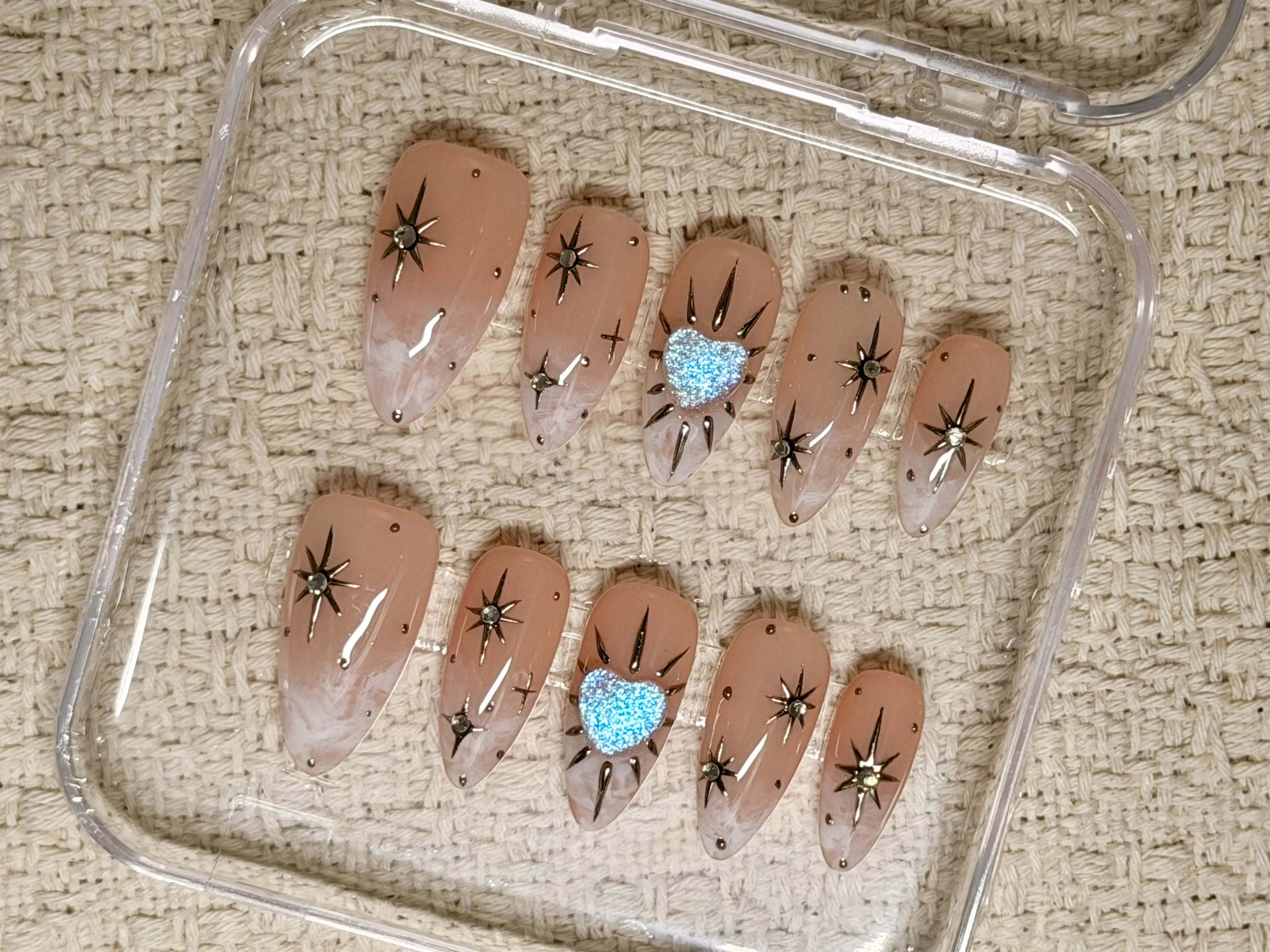 AuraNail BRIGHT HEART SUMMER Handmade Press-on Nails – Reusable, Salon-Quality, Long-Lasting, Unique Design
