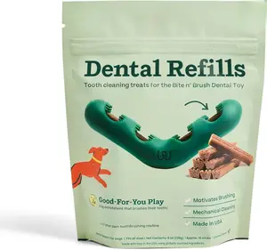 WOOF Bite n' Brush Refills for Dog Toothbrush Toy - 16 Refills for Oral Health & Dental Care - Chicken Recipe with Parsley & Green Tea Extract - Dog Dental Chew Toy Treats