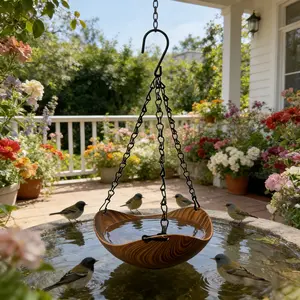 Hanging Bird Bath Pool for Playful Birds, Open Space Bowl for Water Bathing, Drinking, and Playing, Natural Wood Grain Design