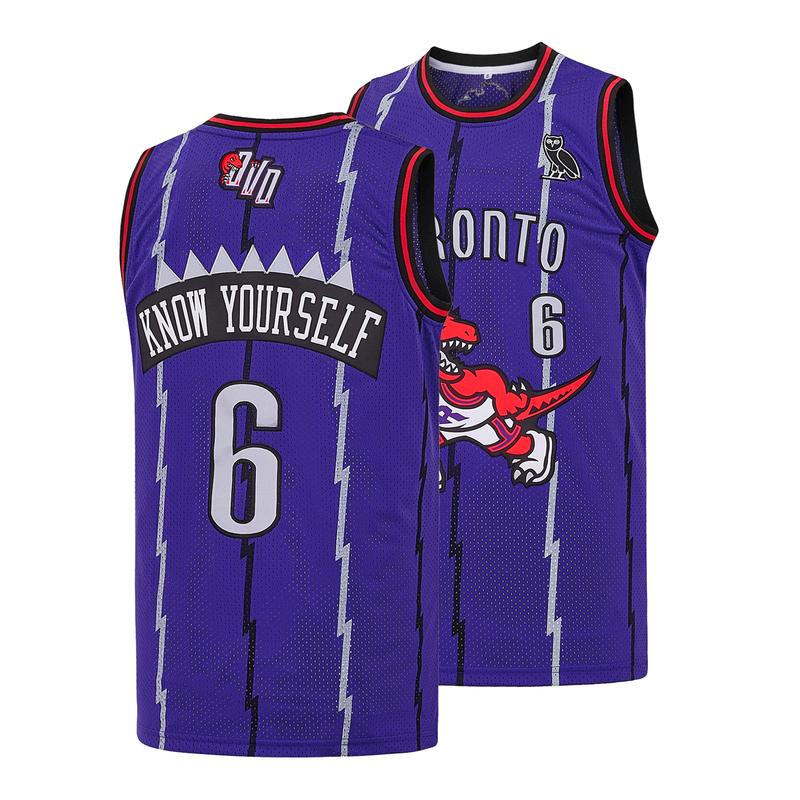 Men’s #6 Purple Lightning OVO Toronto Dinosaur "Know Yourself" Fully Embroidered Polyester Basketball Jersey, Hip Hop Streetwear Sleeveless Vintage Tank Top, Polyester Clothing