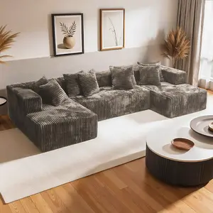 130-inch boneless living room sofa, U-shaped combination sofa bed, deep-seat lounge chair, high-density foam compression sofa, modular black corduroy sofa, 8 pillows, no assembly, high resilience Upholstered Couches boneless sectional couch