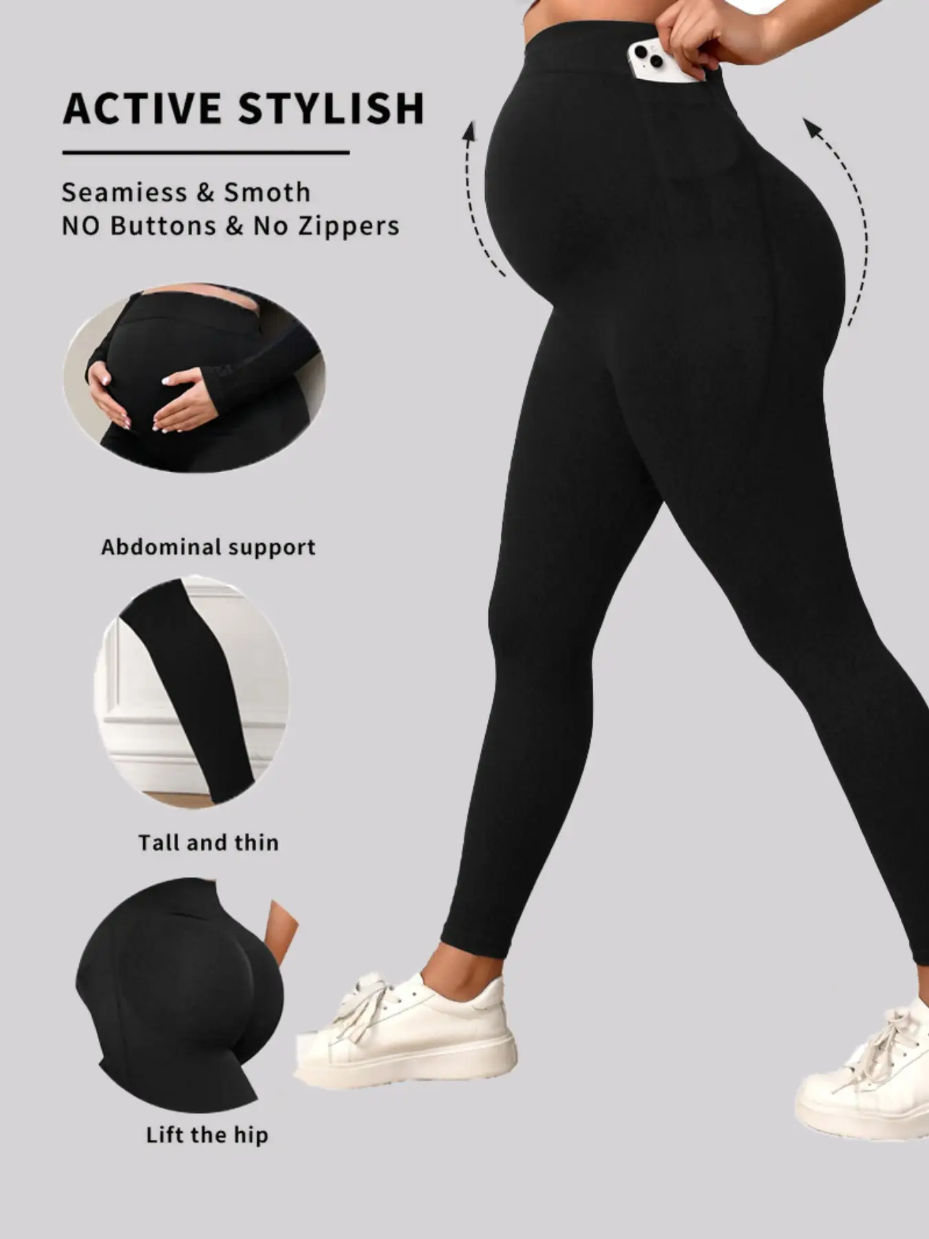 Maternity Leggings With Pockets Over The Belly,Womens Pregnancy Workout Yoga Active Soft Tights Pants