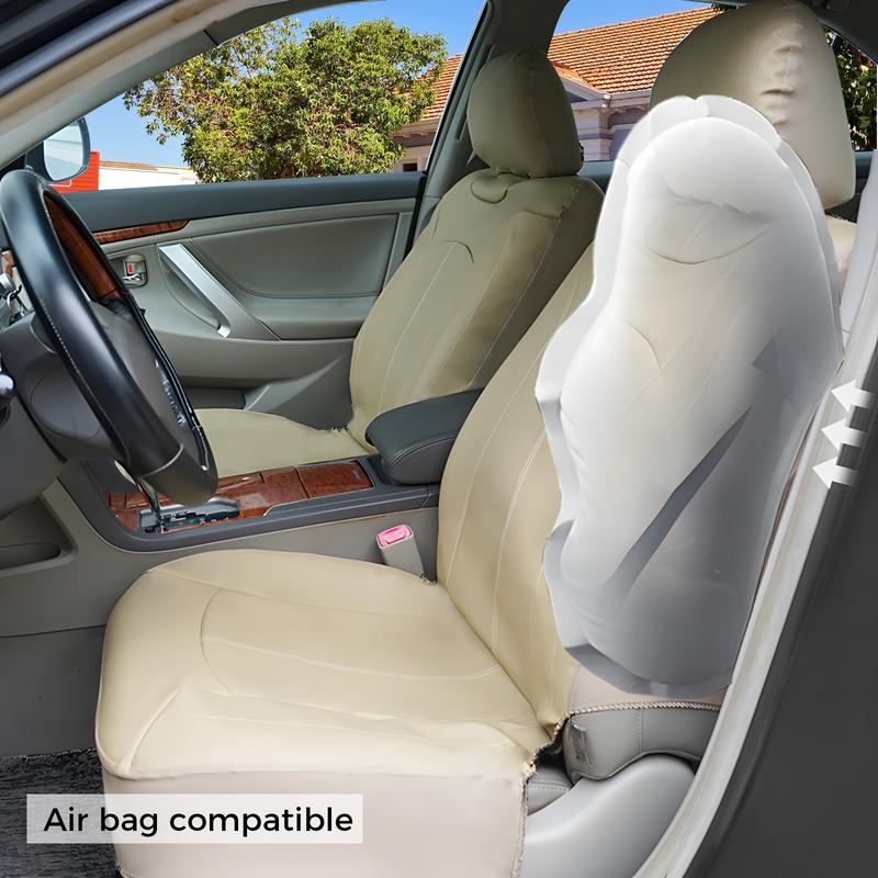 5 Seats Beige PVC Waterproof Car Seat Covers Full Set Universal Fit for Cars SUVs with 3 Zipper Airbag Compatible Truck Cushion Protector