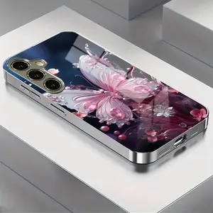 Diamond Butterfly Pattern Phone Case, Elegant Design, Electroplated Ultra-Clear Glass, Fits Samsung Galaxy Series