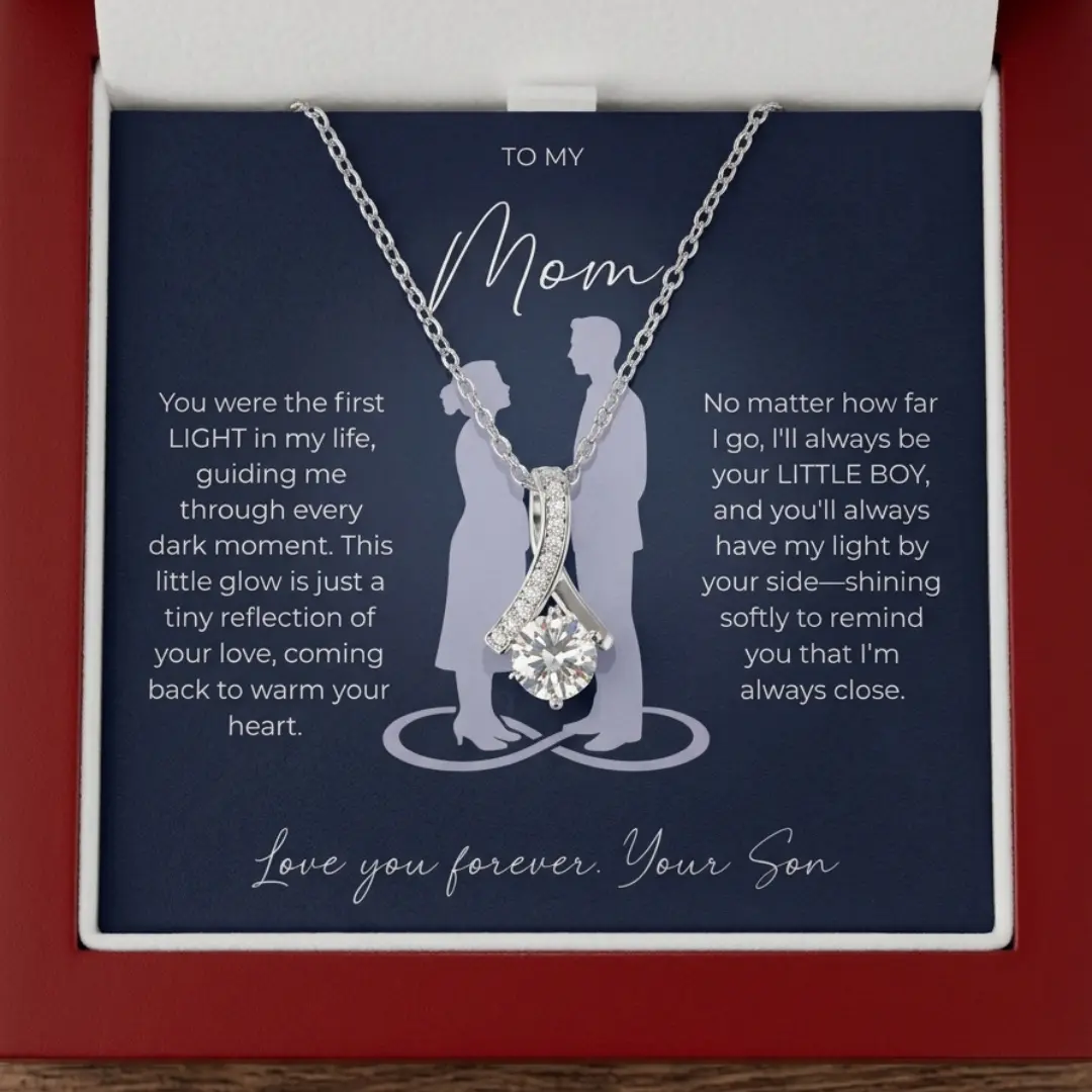 To My Mom Stainless Steel Necklace from Son - Elegant Cubic Zirconia Pendant, 18"+2" Adjustable Chain, Light Symbol, LED Light Boxed Female Gift for Mother’s Day, Christmas, Casual Daily Wear, 18" + 2" Extension