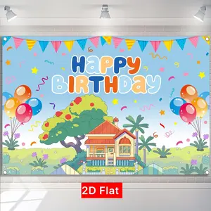 Blue Dog Theme Banner, Cartoon Photography Background, Birthday Party Decoration, Photo Booth Prop, Pull Flag Banner, No Power Needed
