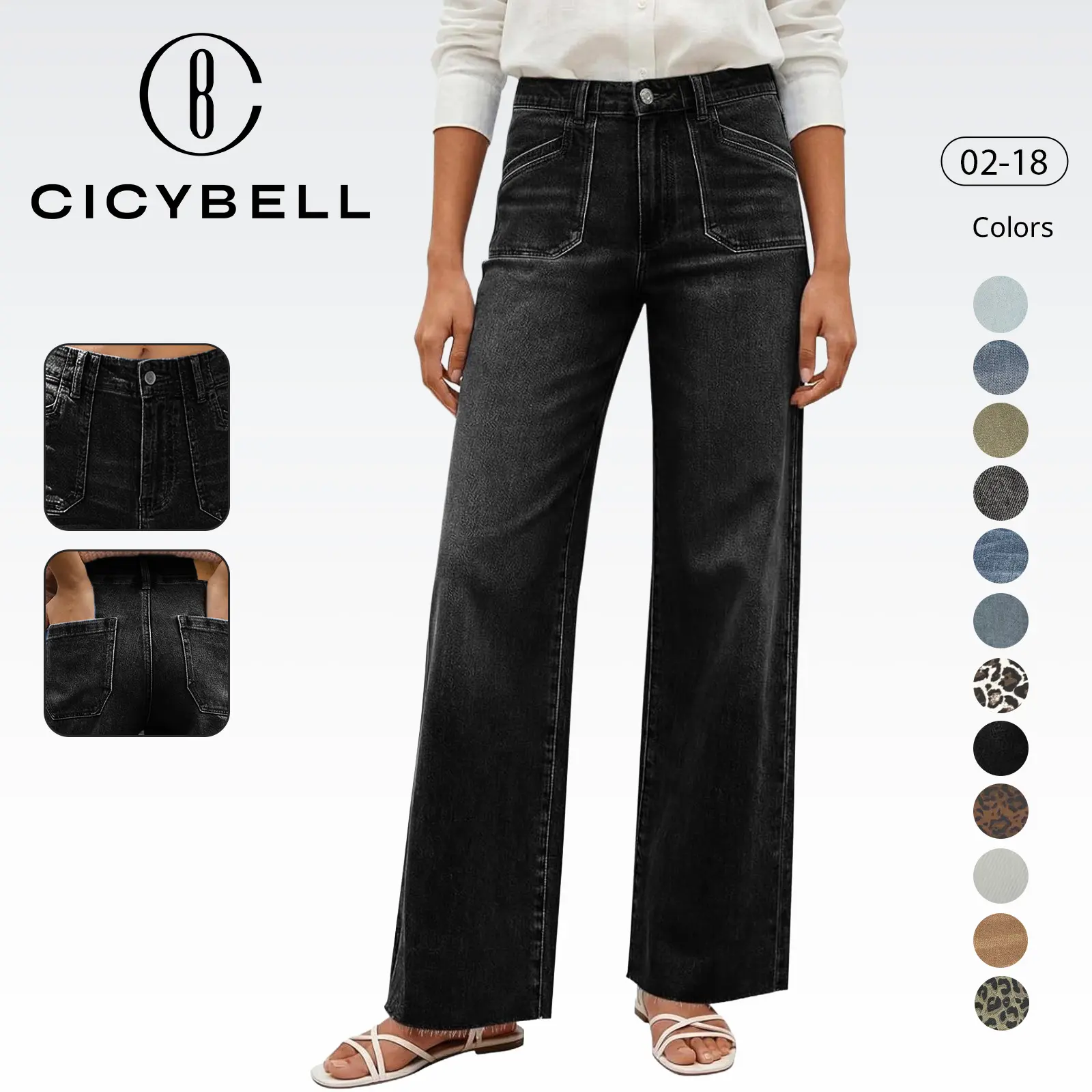 Cicy Bell Jeans for Women Wide Leg Baggy Stretchy High Waisted Straight Trendy Denim Pants