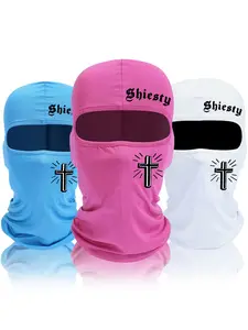 Letter & Cross Print Balaclava Face Mask, Outdoor Cycling Mask, Windproof Hat for Men & Women