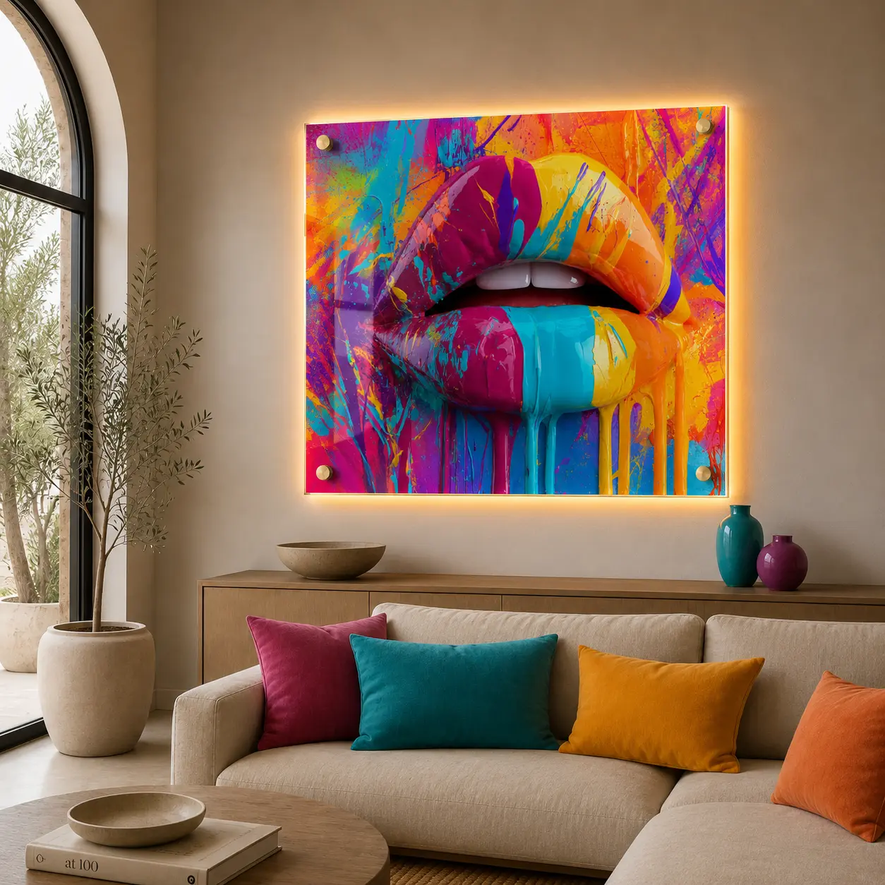 Chromatic Kiss Acrylic Print – Vivid 3D Illusion Abstract Art
