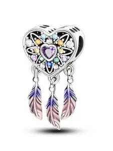 Rhinestone Decorated Dreamcatcher Design Bead, Heart Shaped Feather Design Bead, DIY Jewelry Making Supplies for Bracelet Necklace Charms Gift, Fashion Jewelry Accessories