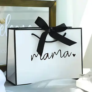 Gift For Her/Him 1pc of "Mom" Printed Tote Bag - Lightweight And Foldable Gift Bag, Featuring a Black Ribbon, Reusable, Suitable for Gifts, Gift Boxes, Bridal Parties, Birthday Gift Bags, Wedding Gift Bags, Bridal Shower Gift