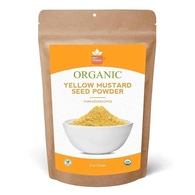 SPICY ORGANIC Ground Yellow Mustard Seeds Powder-8 Oz. – Certified USDA Organic - The Perfect Pickling Spice for Cooking with Authentic Flavor – Fresh, Non -Gmo, and Vibrantly Yellow