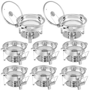 SuperDeal 8 Pack 5 Quart Stainless Steel Round Chafing Dish Set Buffet Catering Party Events Warmer Serving Set w/Fuel Holder Cutlery Tableware