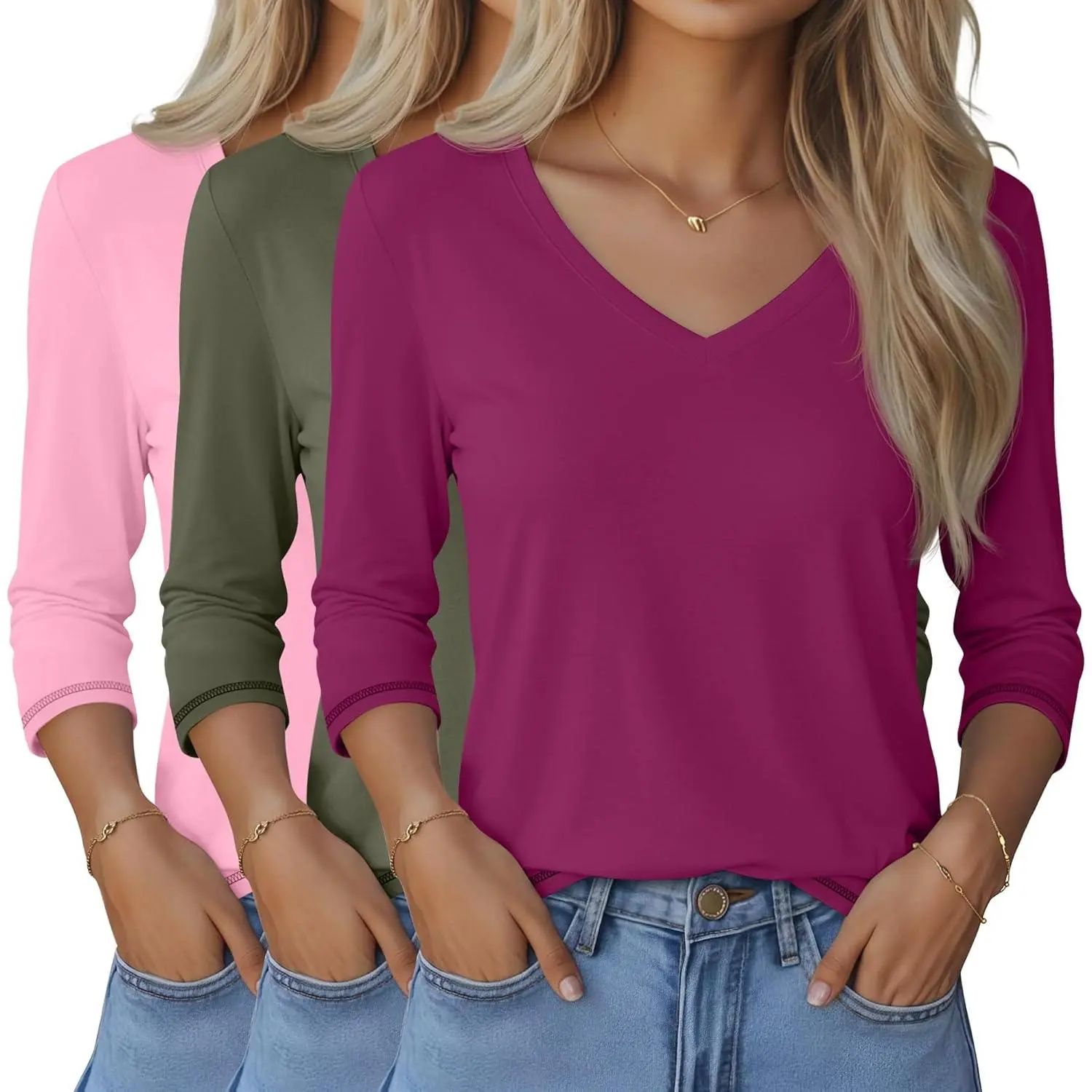 Deep Rose Red, Army Green, Pink