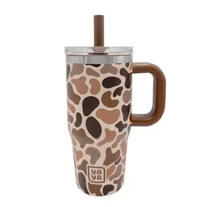 YAYA My First Travel Tumbler for Toddlers 3+ with Reusable Straw and Spill-Safe Lid, 12oz, Brown Camo
