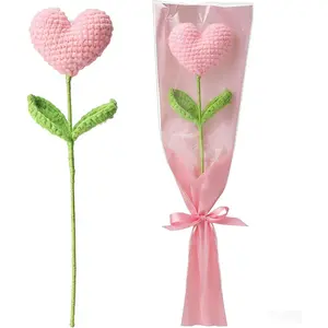 Hand-Crocheted Heart Flower Doll Bouquet - DIY Knitted Desk Decor, Romantic  for Girlfriend Valentine's Birthday Anniversary,  Office Decoration,White Heart Gifts ( Heart)