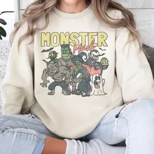 Retro Halloween Monster Mash Sweatshirt, Halloween Aesthetic, Vintage Halloween Sweatshirt, Graphic Monster Hoodie, Fall Oversized Shirt