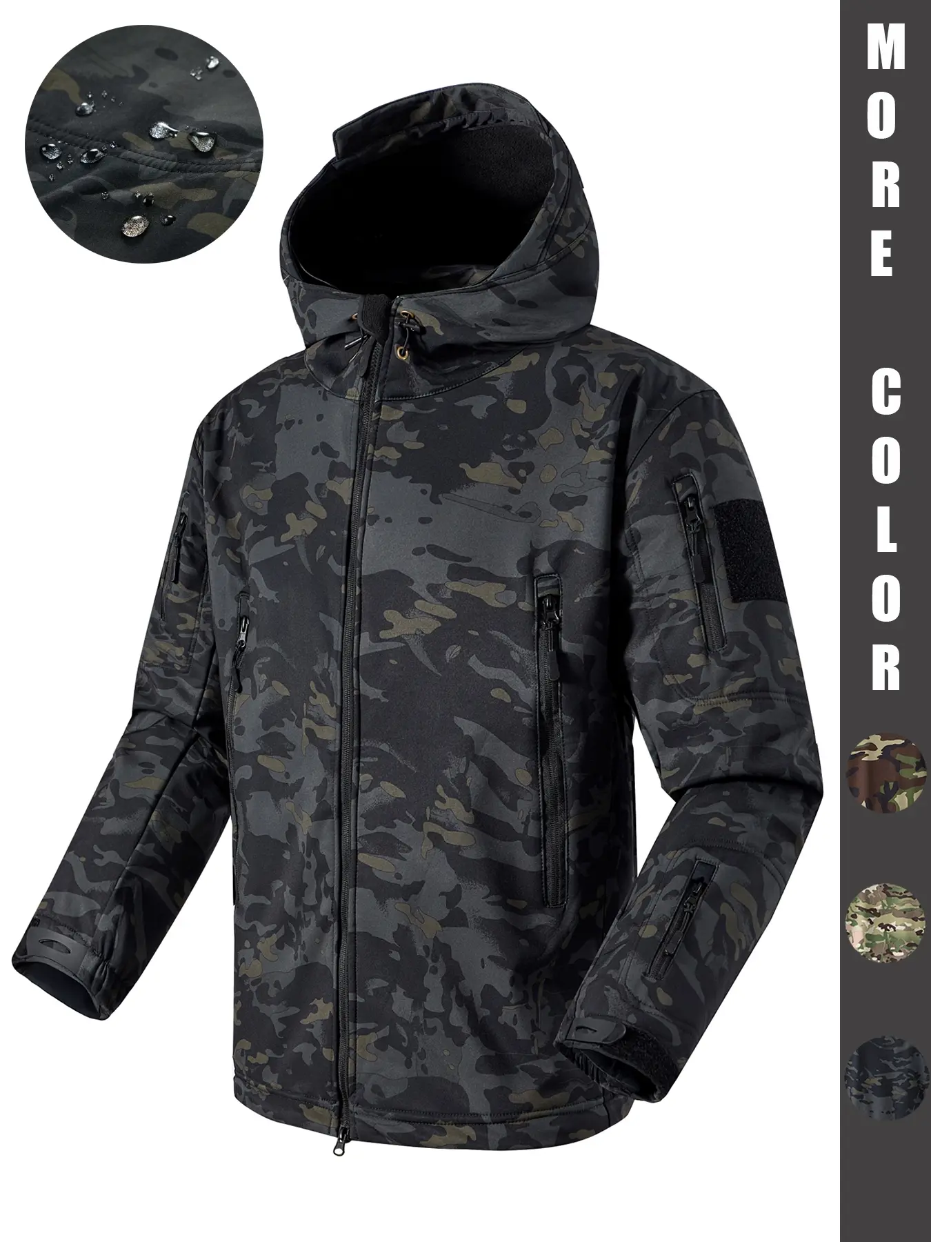 Men's Heavyweight Waterproof Windproof Jacket, Army Jacket, Camo Tactical Outdoor Coat, Fleece Lined Warm Zipper Pockets, Tear-Resistant Hunting Hiking Gear