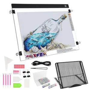 A2 LED Light Pad Drawing Copy Board For Diamond Painting Kits, USB Powered Light Pad, Adjustable Brightness Diamond Art Light Board With Detachable Stand, Clips, Beads Storage Box
