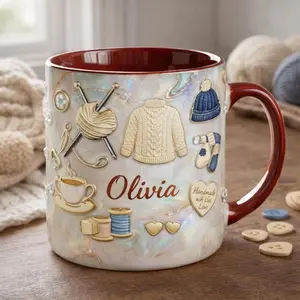 [Custom Name] Personalized Knitting Lover Mug with Name, Cozy Yarn Crochet Coffee Mug, Custom Handmade Gift for Knitters 2D Print 3D Effect 2D print 3D Effect