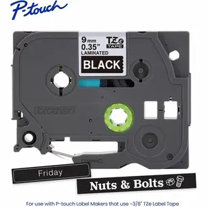 Brother Genuine P-touch TZe325 WHT on BK Label Tape, Laminated, 9mmX8m