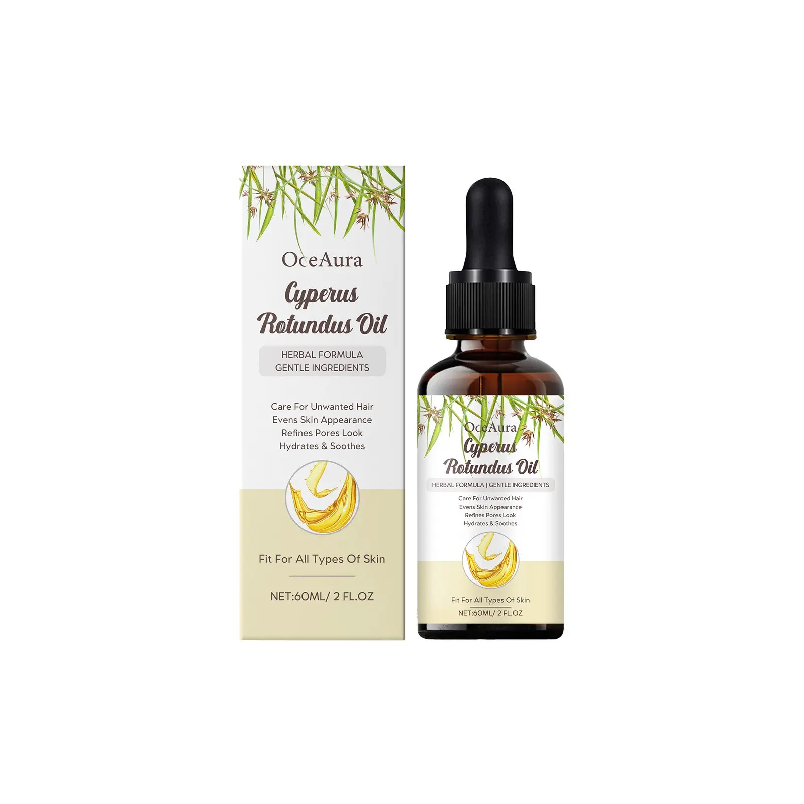 OCEAURA Cyperus Rotundus Oil Herbal Gentle Ingredients Nourishing Formula Slow Down Hair Growth Hair Growth Control Nourish Soothe Post-Hair Removal Skin Care Oil