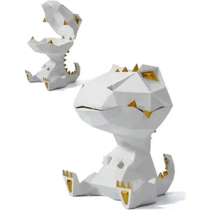 Dinosaur Candy Dish Cookie Jar Storage Statue Modern  Decor Sculpture Table Centerpiece  for Living Room White 7.5 Inch