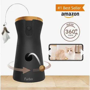 Furbo 360° Cat Camera: Standard See, Talk, & Toss Features, No Subscription Needed. Kitten Security Cam w/Meowing Alerts, Rotating View, Treat Toss w/Phone App, Smart Home Kitty Monitoring, 2-Way Speaker