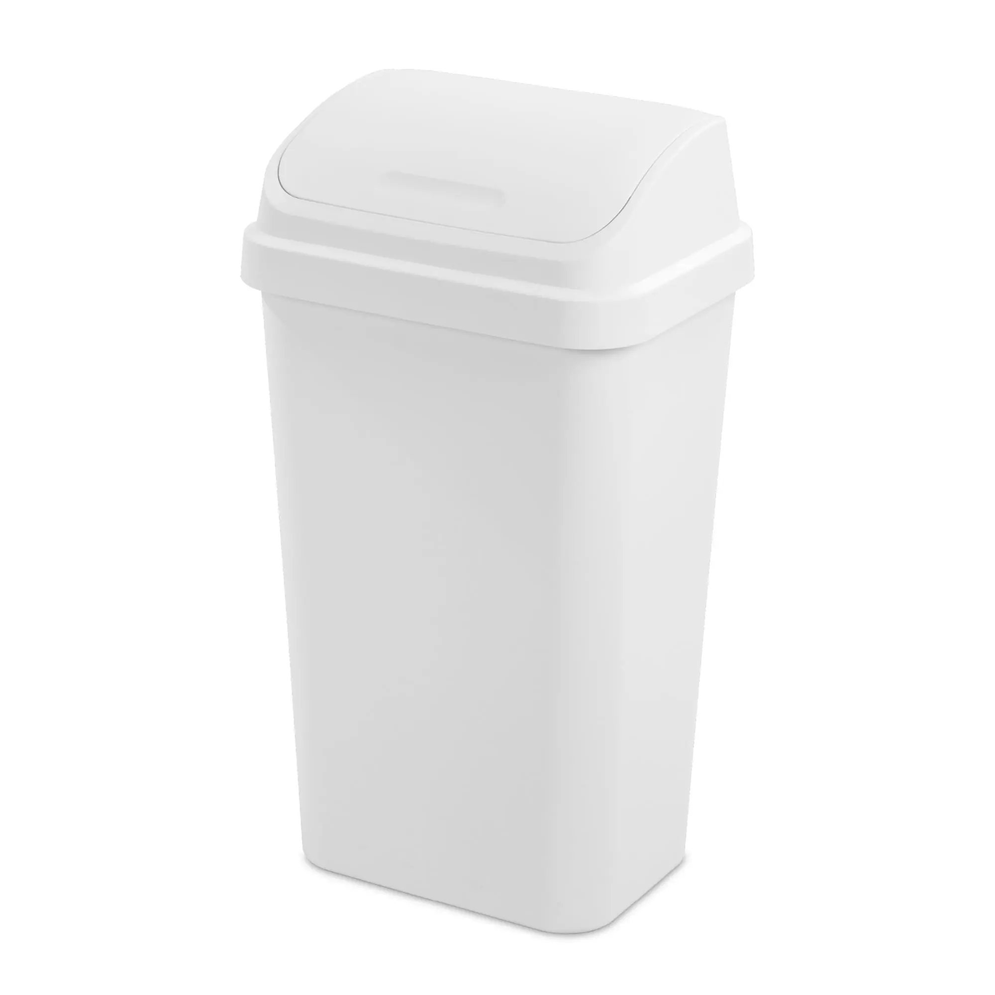 13 Gal White Plastic Kitchen Trash Can - Swing Top Lid, Space-Saving Square, BPA-Free for Kitchen, Garage
