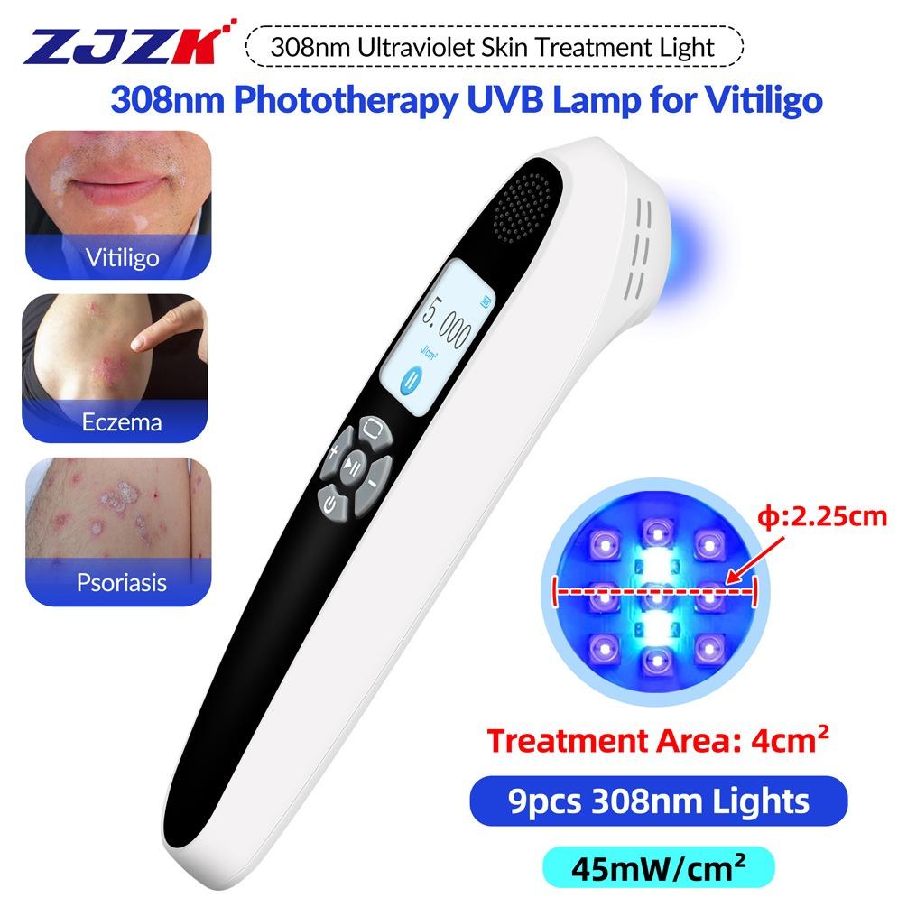 ZJZK 9 Diodes 308nm UVB Excimer Phototherapy Device, 45mW/cm² High Energy Density, Handheld Blue Light Skin Treatment, Targeted Therapy for Vitiligo, Psoriasis, Eczema, Atopic Dermatitis, Portable Home Use for Skin Disorders