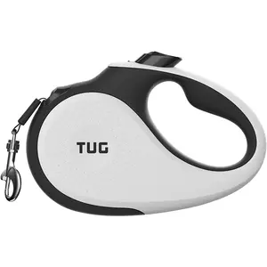 TUG 360° Tangle-Free Retractable Dog Leash with Anti-Slip Handle | 16 Ft Strong Nylon Tape | One-Handed Brake, Pause, Lock (Small, White) Tug Pet Products