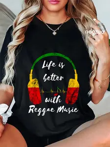 100% Cotton Reggae Music Headphones Rastafari Reggae Jamaica Reggaeton T-Shirt