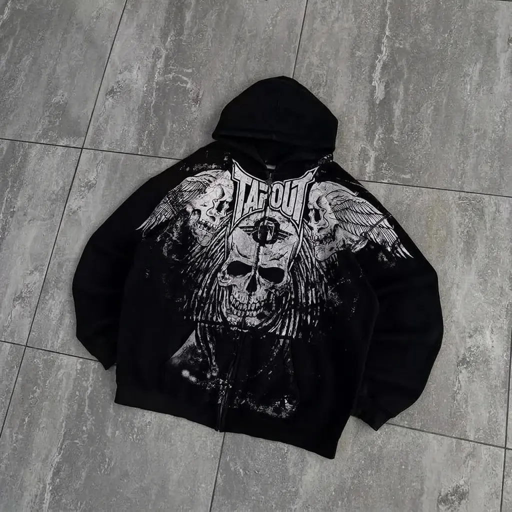 TAPOUT Hoodie 'Black' 3D Unisex Hoodie Men's Y2K Grunge Anime Grunge Printed Zip-Up Hoodie High Street Harajuku Kpop Loose Hoodie